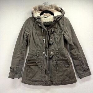 Black Noir Utility Jacket Womens XS Army Green Hooded Toggle Button Military